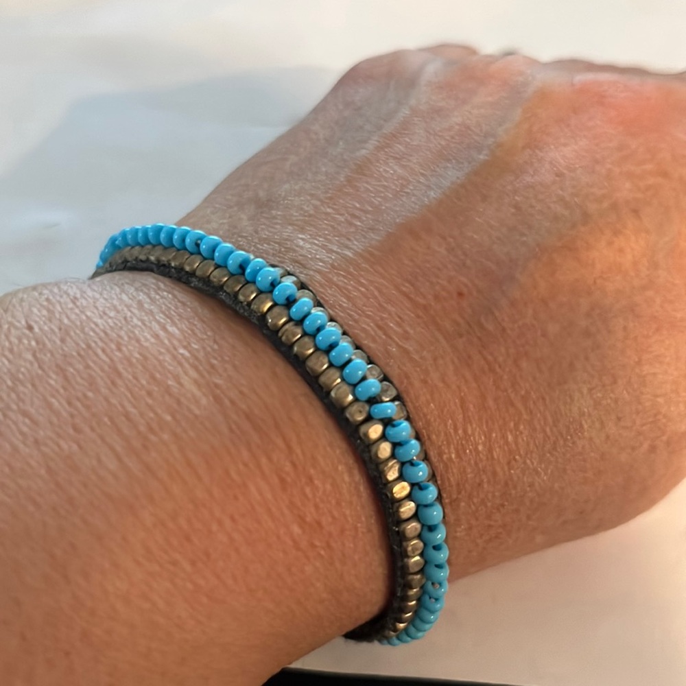 Handmade Turquoise color iridescent gold wrap bracelet